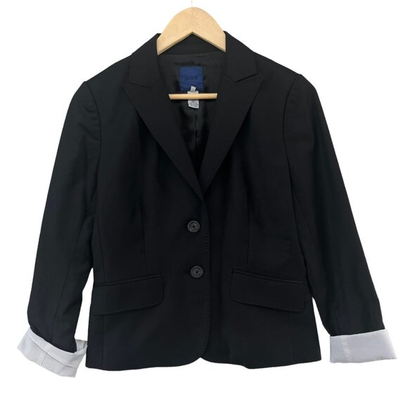 J.CREW Super 120s Wool Blazer Womens Black 2 Button Single Breasted Jacket Sz 4 - Picture 1 of 13